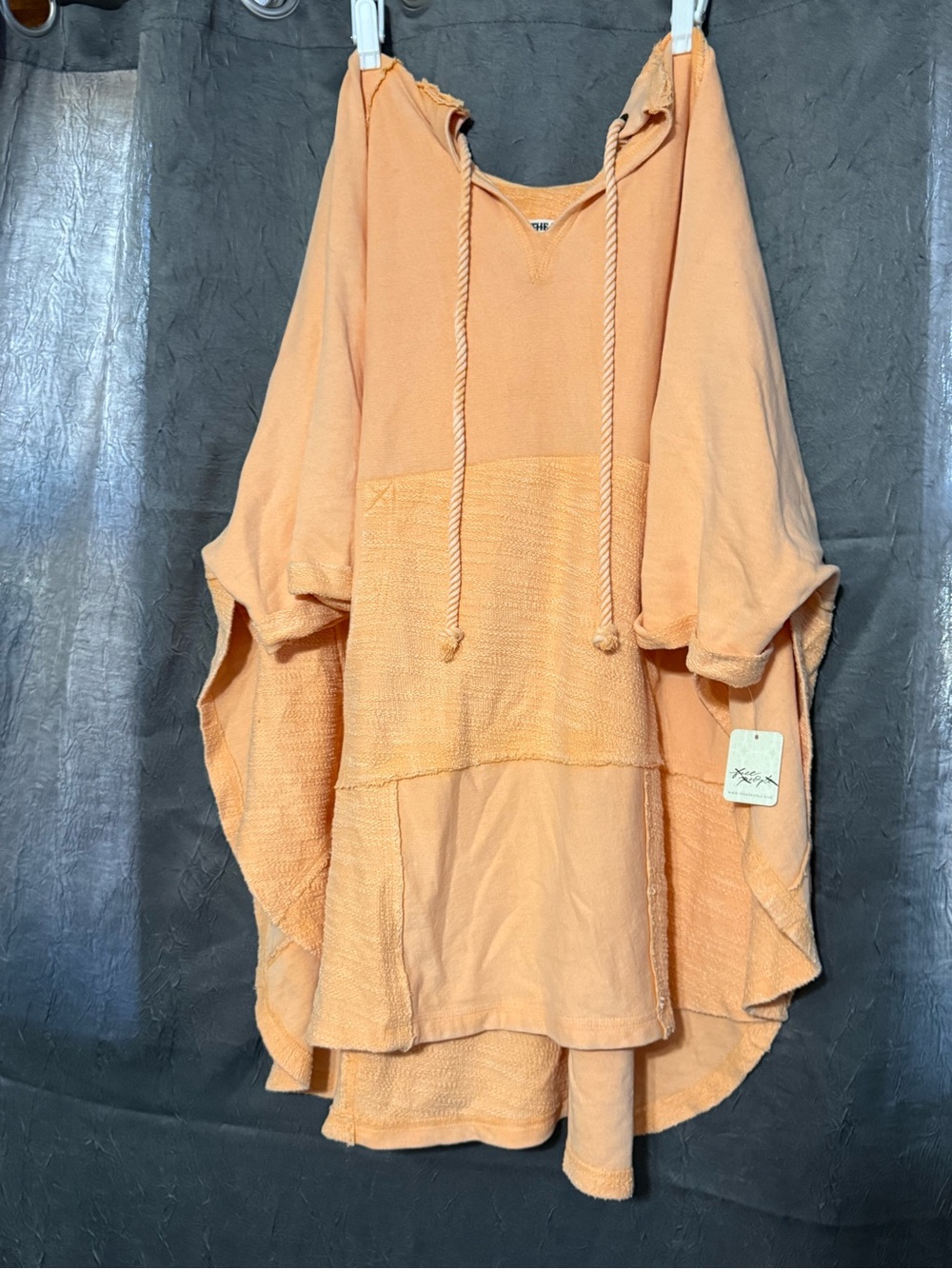 We The Free Peach Hooded Oversized Poncho Sweater
